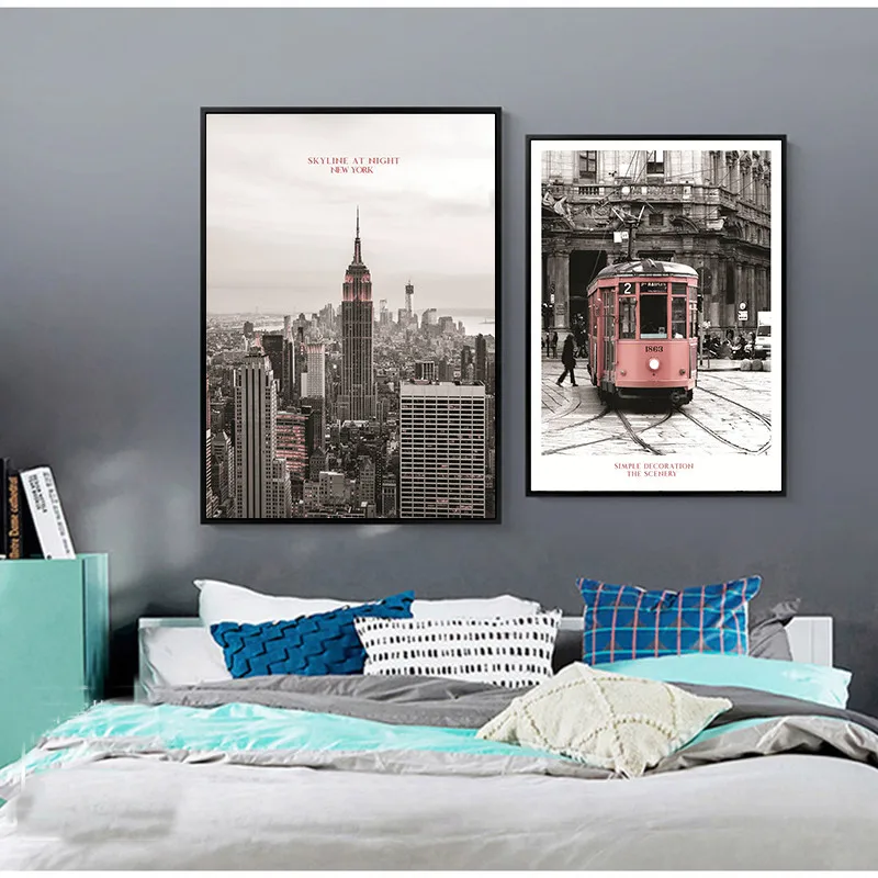 Современная винтажная городская сцена розовая железная транзитная машина Нью