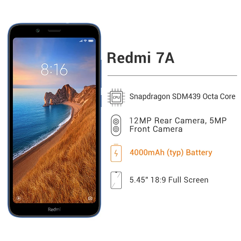 Оригинальная глобальная версия Xiaomi Redmi 7A 7A 2 ГБ 32 ГБ 4000 мАч аккумулятор смартфон Snapdargon 439 Восьмиядерный 5,4" 18:9 полный экран