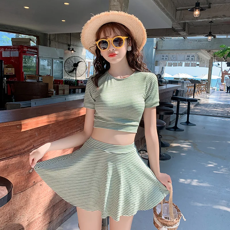 2020 корейский стиль Феи студенческий купальник живота покрытие тонкий высокая