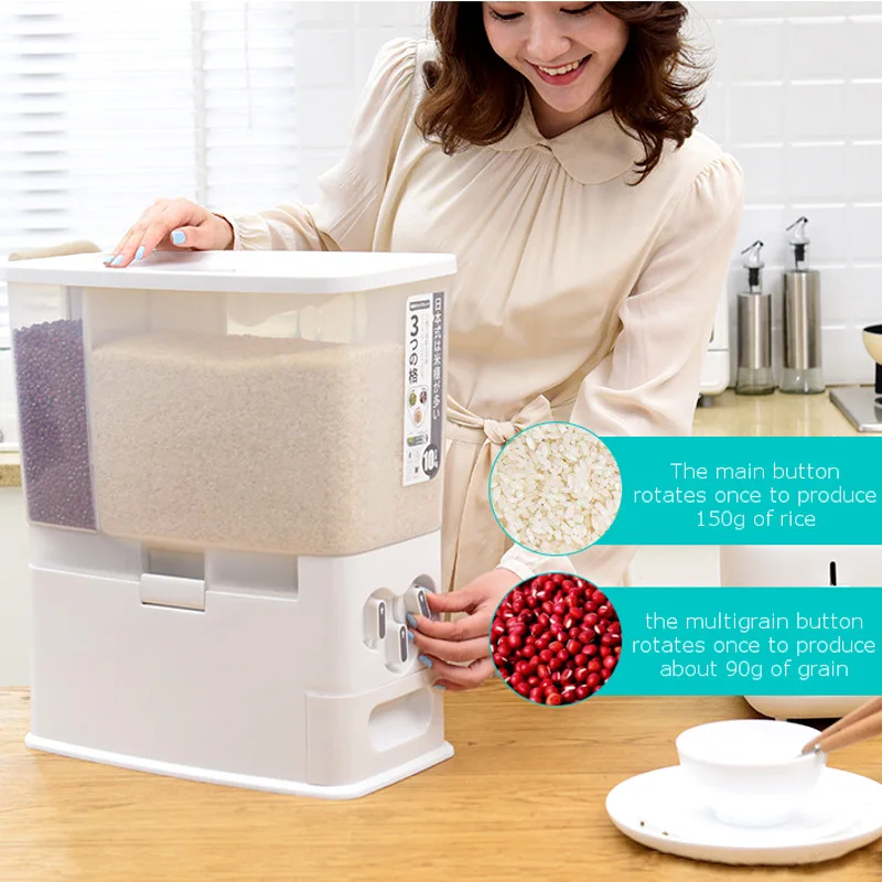 

13KG Kitchen Automatic Rice and Cereal Dispenser Plastic Storage Box Moisture Proof Sealed Grain Food Box Tank Rice Container