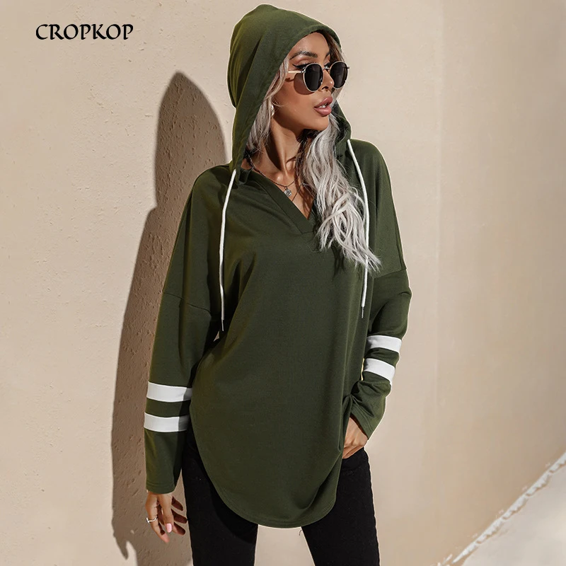 

Women Fashion Hoodie Casual Loose V Neck Solid Long Sleeve Top Streetwear Sweatshirt Female Spring Autumn Vintage Pullover 2021