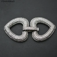 24x48mm paved cz beads double heart shape necklace clasps fashion jewelry accessories 5pc per lot