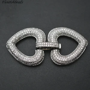 24x48 мм вымощенные CZ бусины в форме двойного сердца застежки на ожерелье Модные ювелирные изделия аксессуары 5 шт. в партии