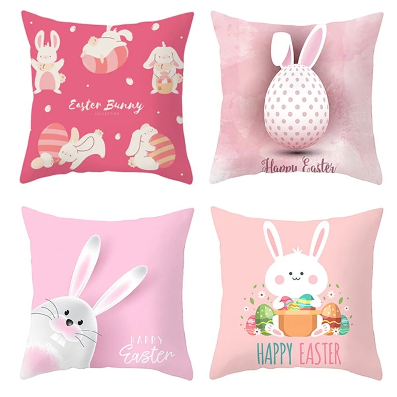 

4Pcs Easter Bunny Rabbit Egg Cushion Cover Easter Decor Pillowcase Home Throw Pillow Cover Decor Sofa Pillowcase 45X45cm
