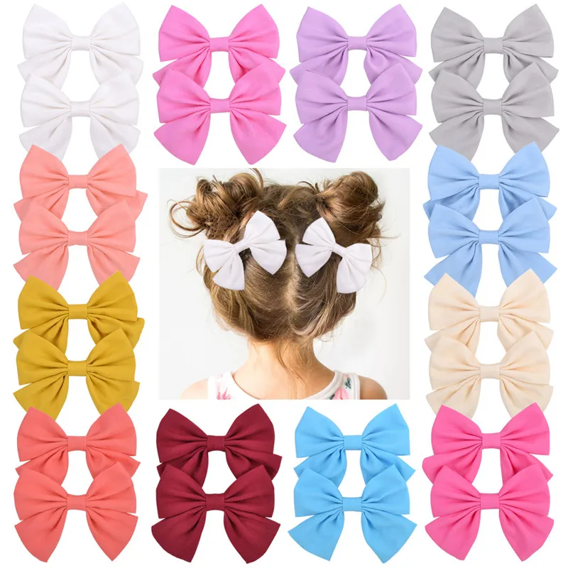 2PCS/Lot Solid Boutique Grosgrain Ribbon Girl Bow Elastic Hair Tie Clip Band DIY Accessories Best Gift 2020 | Детская одежда и