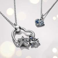 the new silver plated snake chain heart pendant necklace diy shining star and crescent pendant beaded necklace fot women jewelry