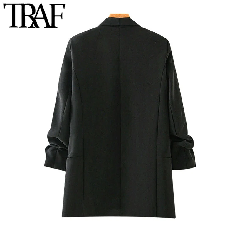 Пиджак женский черный с карманами и плиссированными рукавами | Женская одежда