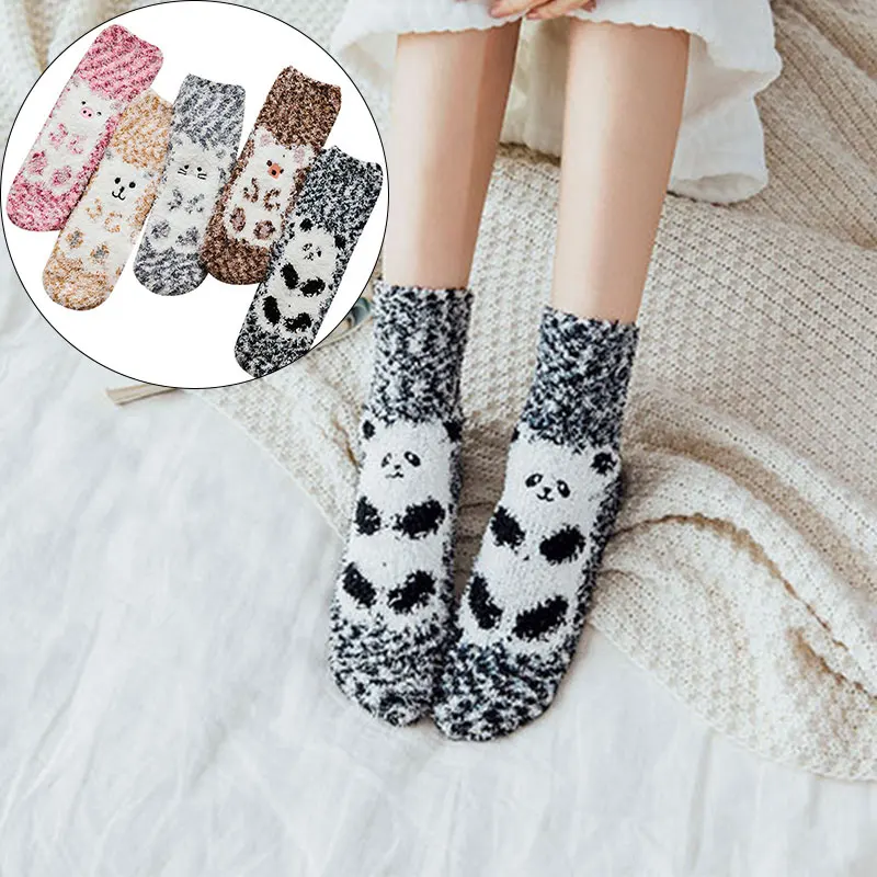 

Lovely Cartoon Animals in Autumn and Winter Plush and ThiCkened Warm Middle Tube Socks Sleeping Socks at Home Floor Socks