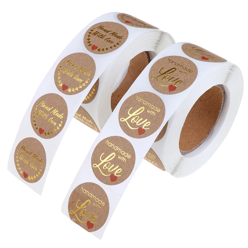 

500 шт., круглые этикетки ручной работы с надписью «love»