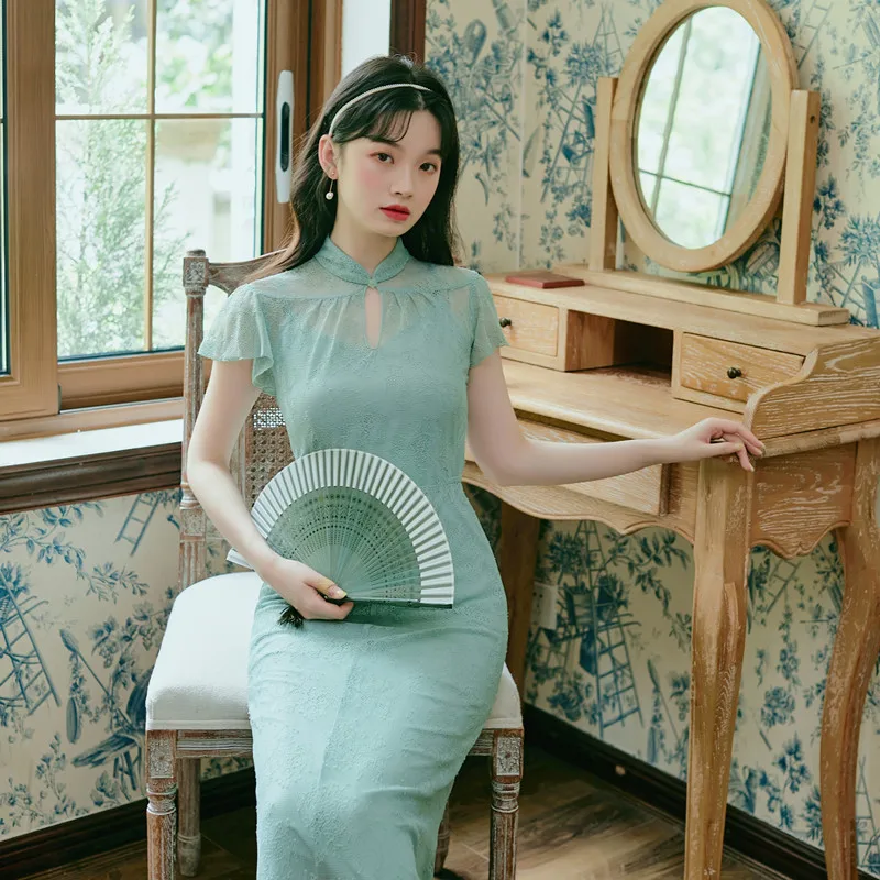 Улучшенное кружевное платье Чонсам в стиле ретро | Тематическая одежда и