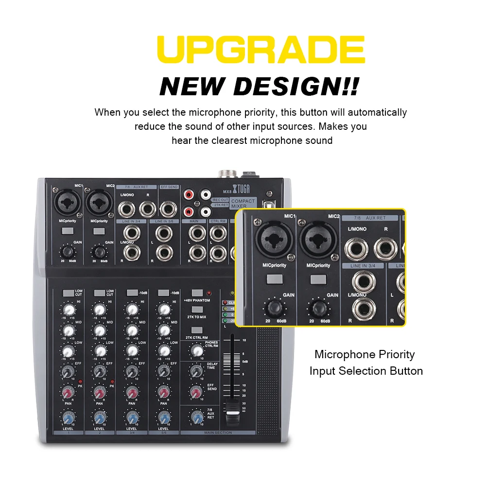 XTUGA MX8 8 канальный 3 полосный EQ аудио музыкальный микшер микшерная консоль с USB XLR