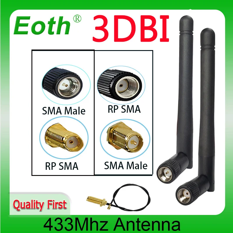 433Mhz Antenna lora Lorawan 3dbi GSM 433 mhz RP-SMA Connector Rubber antenna IPX IOT  SMA Male Extension Cord Pigtail Cable