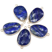 natural stone pendant lapis lazuli faceted double hole connector charms for diy necklace bracelet making jewelry findings 1pc