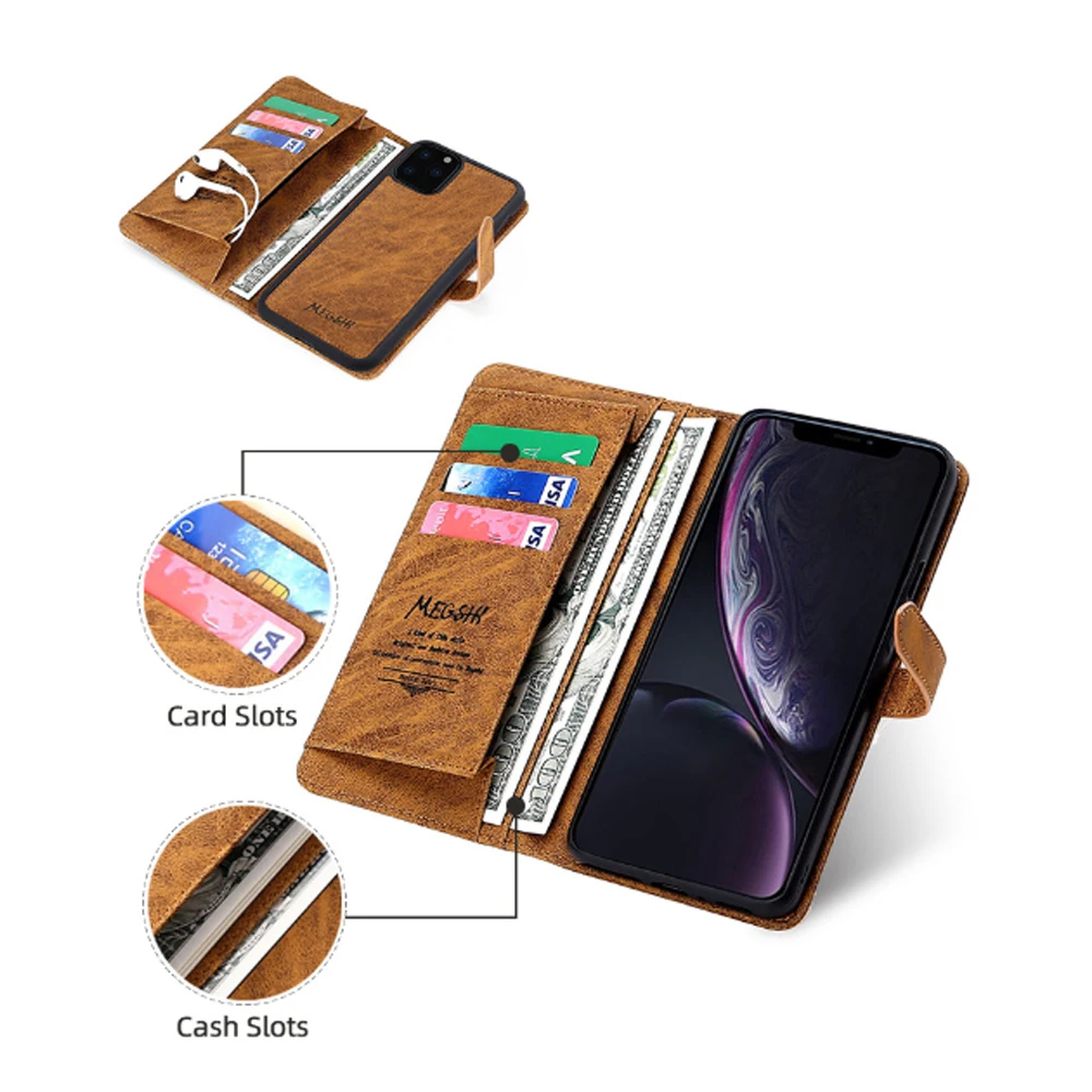 Кожаный чехол-раскладушка для телефона iphone 11 2020 SE Магнитная функция кронштейна 6S