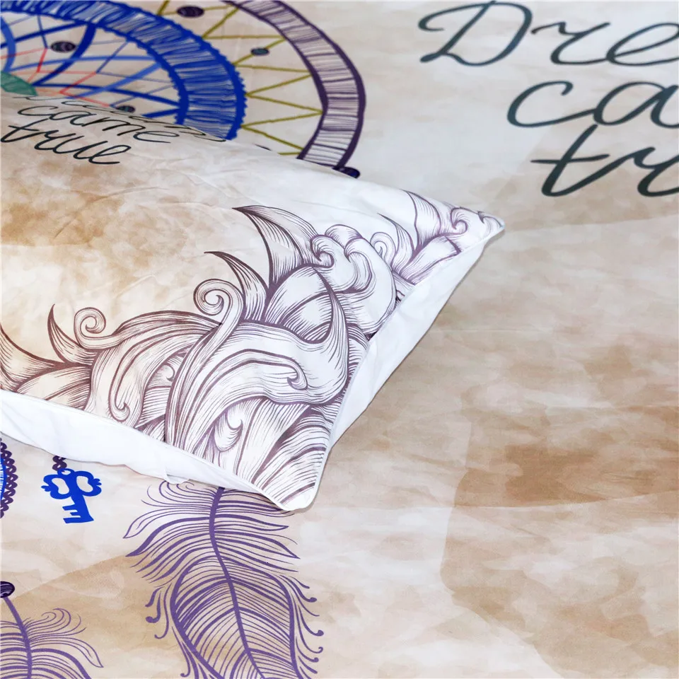Постельные принадлежности Outlet Dreamcatcher Комплект постельного белья Королева Перья печати пододеяльник богемное постельное белье 3 шт. Dreams Come Ture домашний текстиль