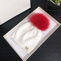 fashion womens winter knitted fur beanie hats with real fox fur pompoms caps ear protect causal fur hats for women