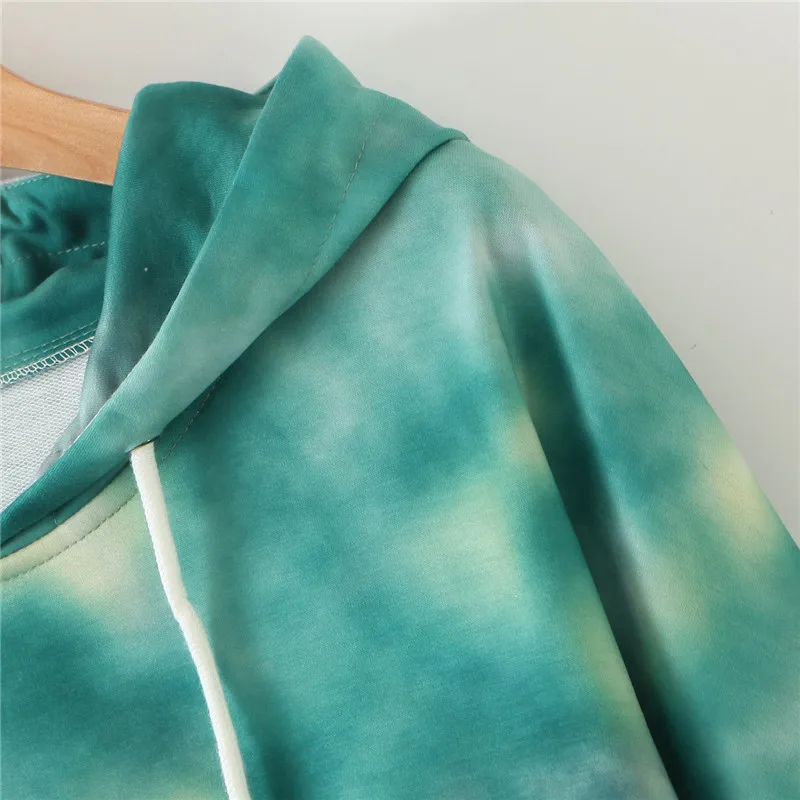 

Women Fashion Tie Dye Print Sweatshirt Drawstring Long Sleeve Autumn Winter Women Clothes Streetwear Hoodie Tops
