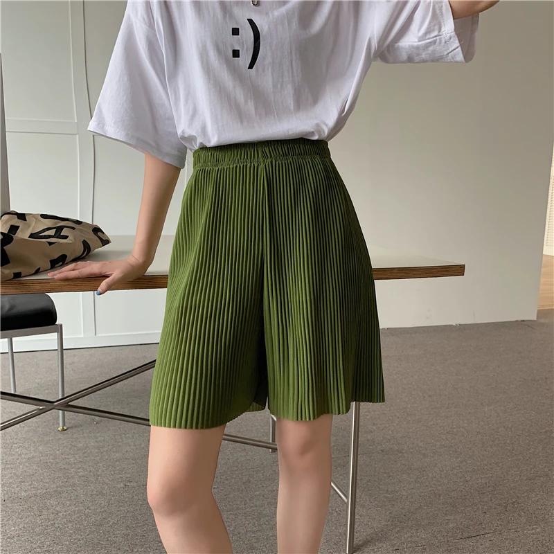 

2021 Summer Women High Waist Shorts Elastic Waist Solid Korean Casual Loose Black /Green/Grey Short Feminino Fashion Clothing