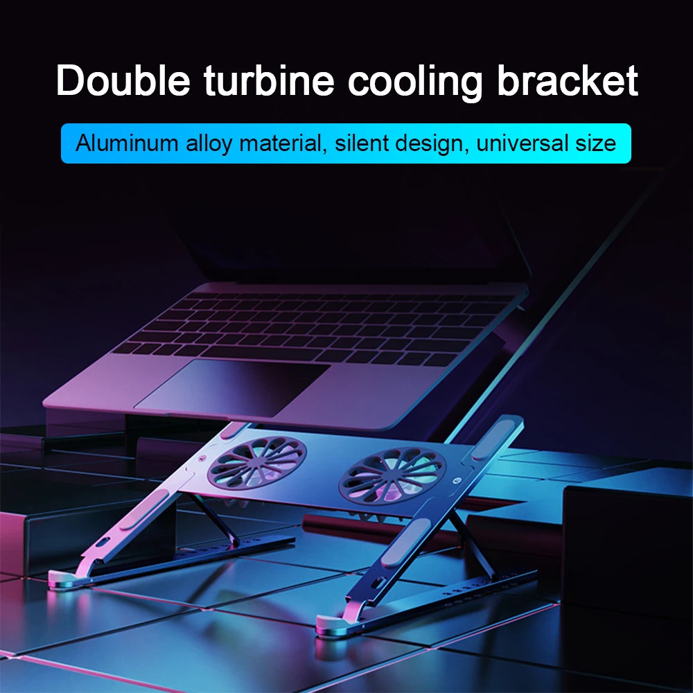 

Folding Laptop Stand 8 Gear Height Adjust Dual Turbo Tablet Cooling Mat Pad Anti Slip Notebook Bracket Aluminum Mute Rack
