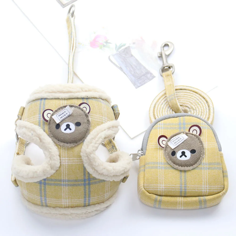 Осенне зимняя мягкая шлейка для собак жилет с мультяшным медведем регулируемый