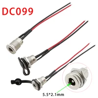 5 5x2 1mm metal dc 099 dc power supply threaded charging socket female jack panel mount connector with 20awg wire waterproof cap