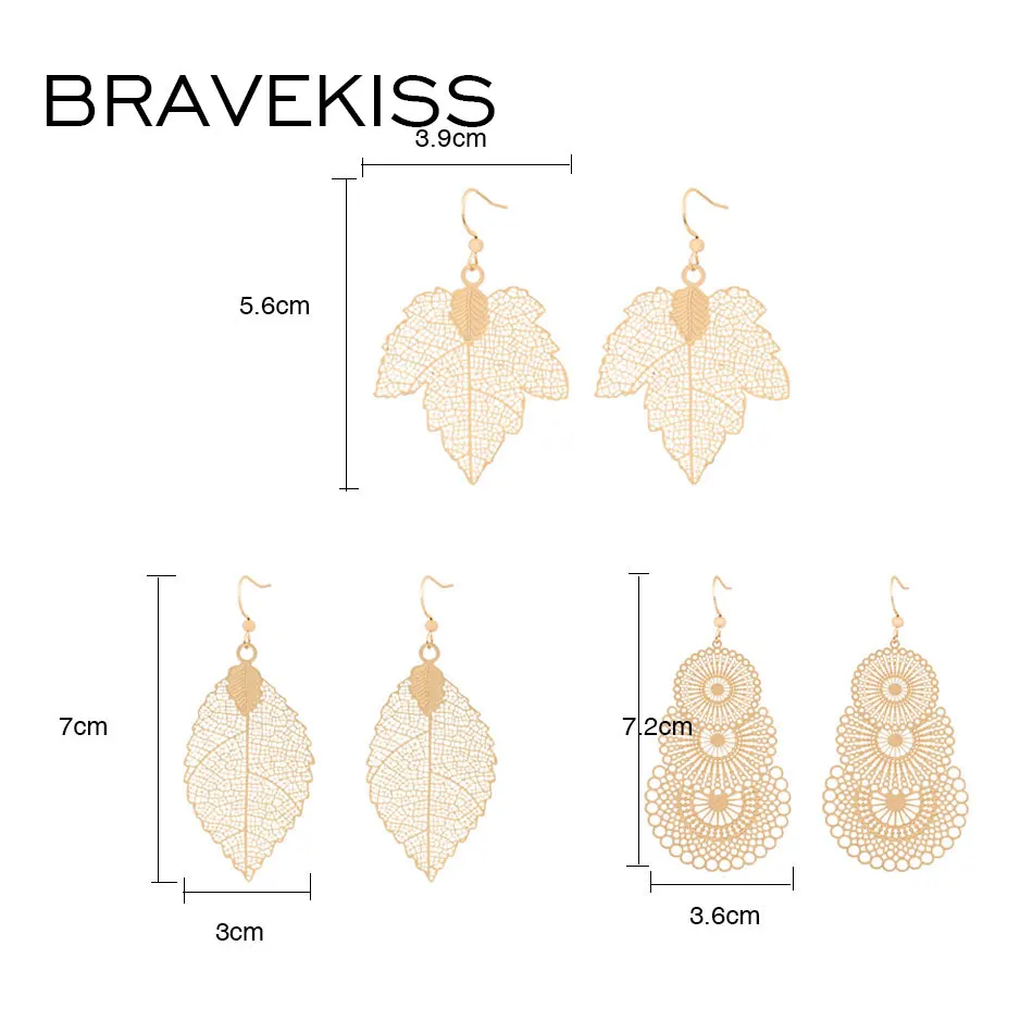 Винтажные женские серьги-подвески в форме листьев стиле бохо