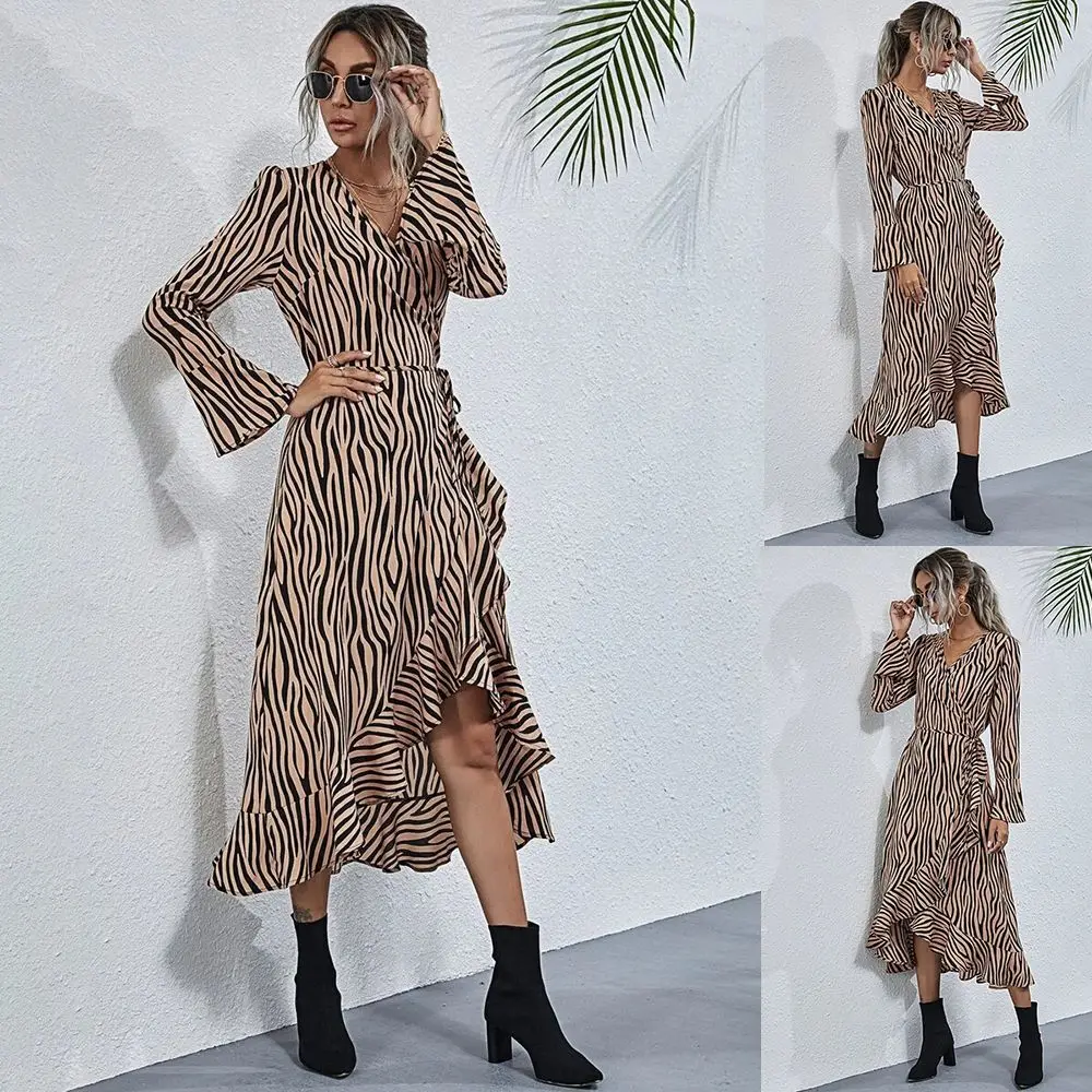 Леопардовое платье 2020 Осеннее женское шифоновое длинное пляжное свободное с