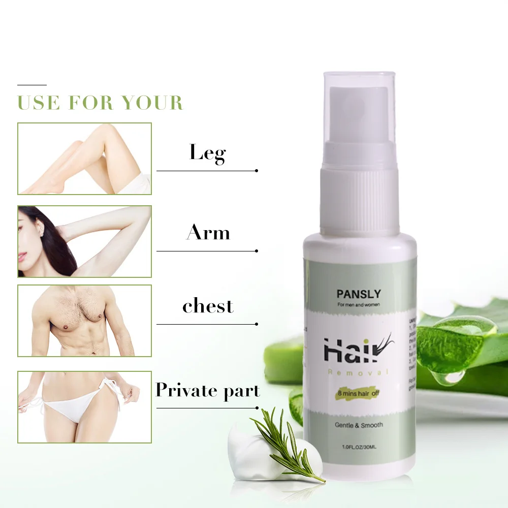 Pansly 8 минут Крем для удаления волос для лица и тела Депилятор для бороды, бикини, ног, подмышек Безболезненный спрей.