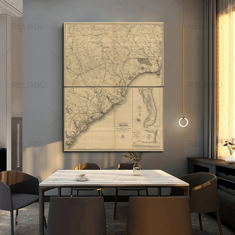 Рисунок винтажной старой карты Северная Каролина и Джорджия фотография