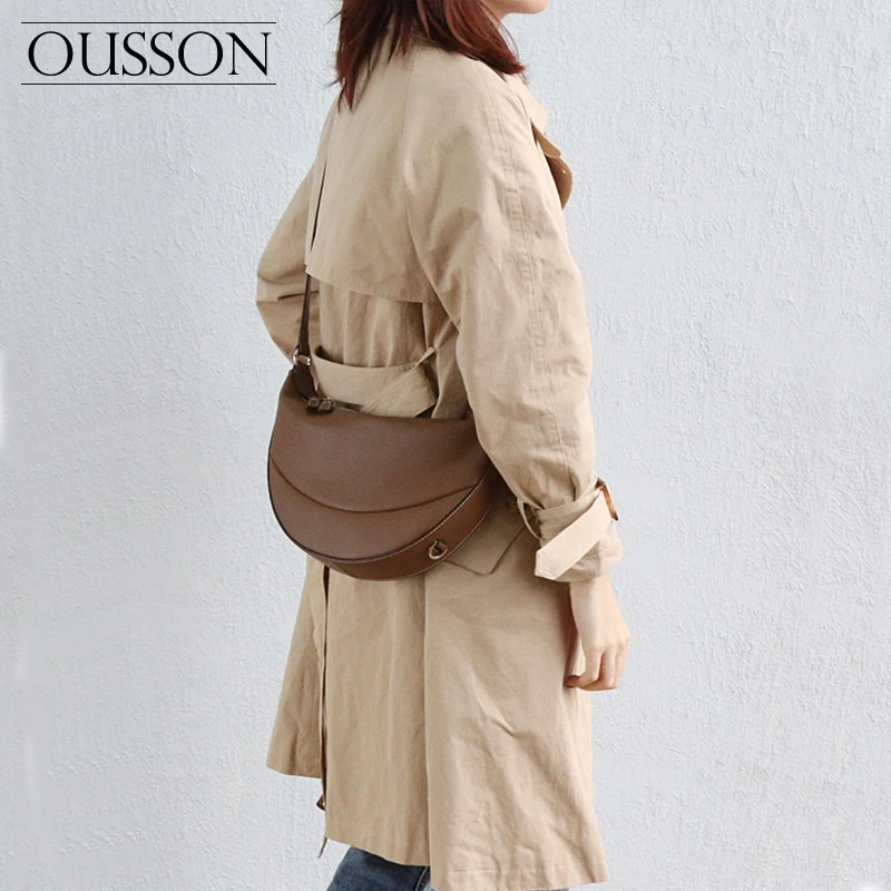 

OUSSON Women Fashion Leisure Large Capacity Portable One-Shoulder Bag Ladies Soft Leather Cresent Bag