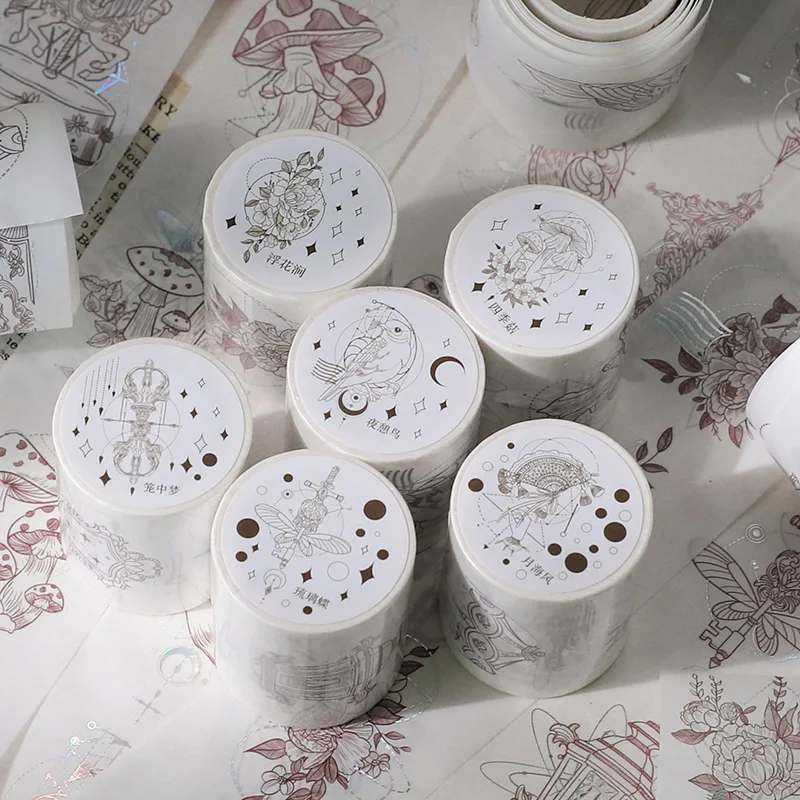 

Fall Washi Tape Organizer Laser Silver Simple Mushroom Plant Style Diary DIY Release Decoration Sticker Designer Masking Tape