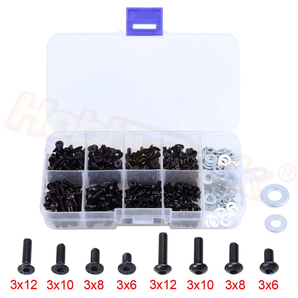 340pcs RC Screw Kit & M3 M4 Bolts Washers Hardware Fasteners for Traxxas Axial Redcat HSP HPI Arrma Losi 1/8 1:10 Scale RC Cars