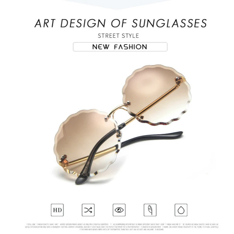 Солнцезащитные очки женские круглые без оправы с цветами и градиентом UV400 |