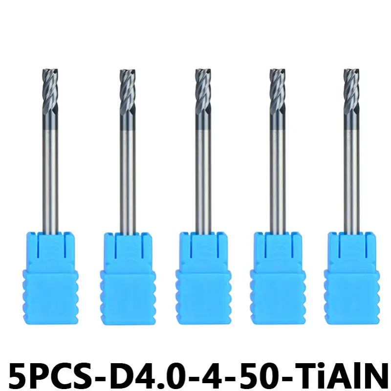 

5pcs 4mm Cutting Carbide End Mill Mills 4 Flute 4mm Shank TiAIN Coat HRC45 Kit