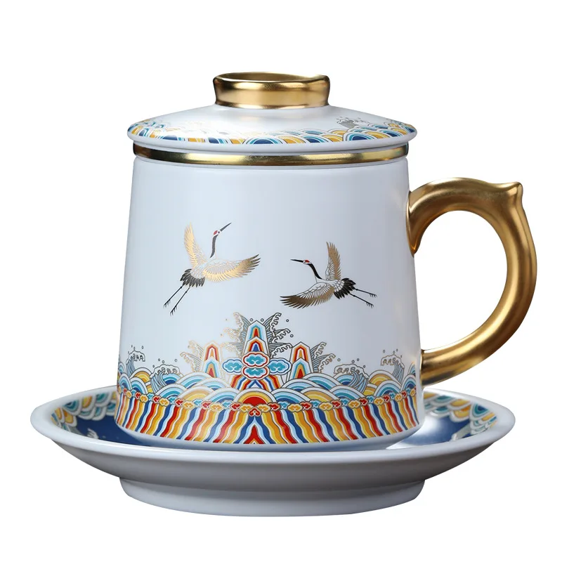 

Guochao mug with cover filtration cup tea separation cup ceramic large capacity office tea cup