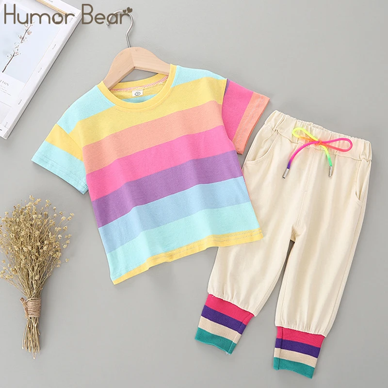 Humor Bear/комплекты одежды для девочек летняя детская одежда полосатая футболка с