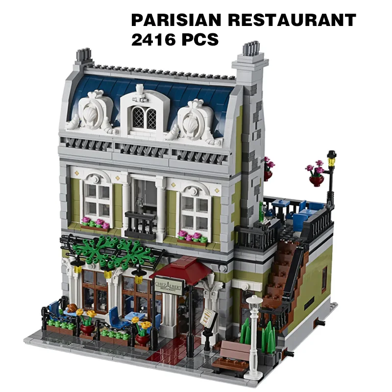 

With 5 MINI Figures Parisian Restaurant Building Blocks Bricks Model Architecture City StreetView Toy Birthday Christmas Gift