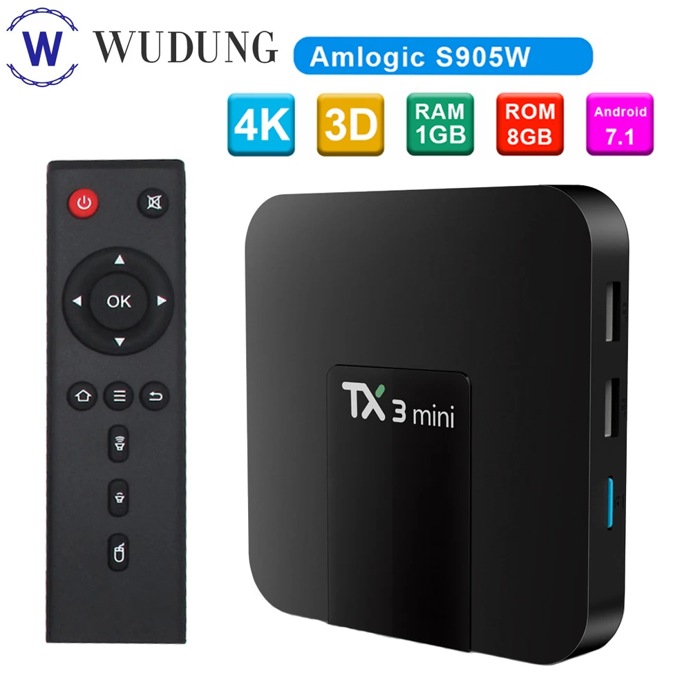 ТВ-приставка TX3 MiNi Android 7,1 Smart tv box 2 Гб 16 Гб четырехъядерный процессор Amlogic S905W DDR3 H.265 4K HD WiFi IP tv медиаплеер 1 ГБ 8 ГБ