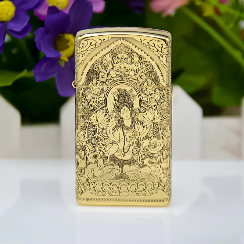 

ZORRO narrow machine white Tara pure copper kerosene lighter five-sided carved etching personality creative lighter