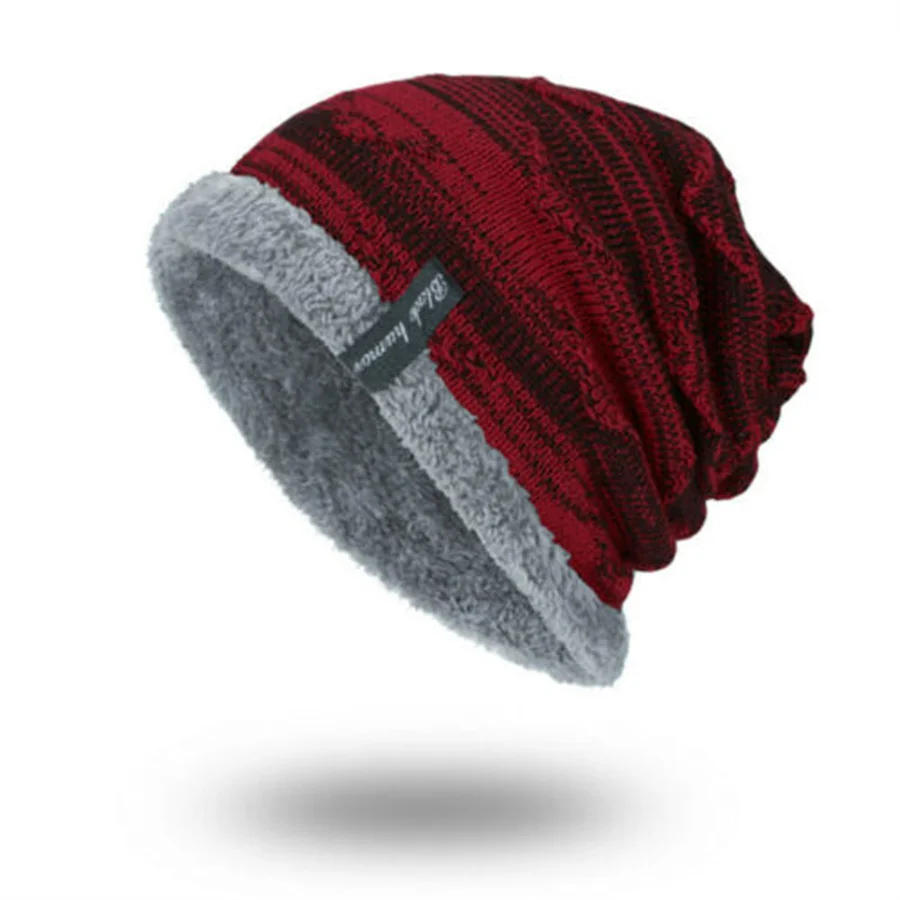 Unisex Winter Plain Beanie Hat Hats Pure Clear Stripes Bands Baggy Knitted Skate 