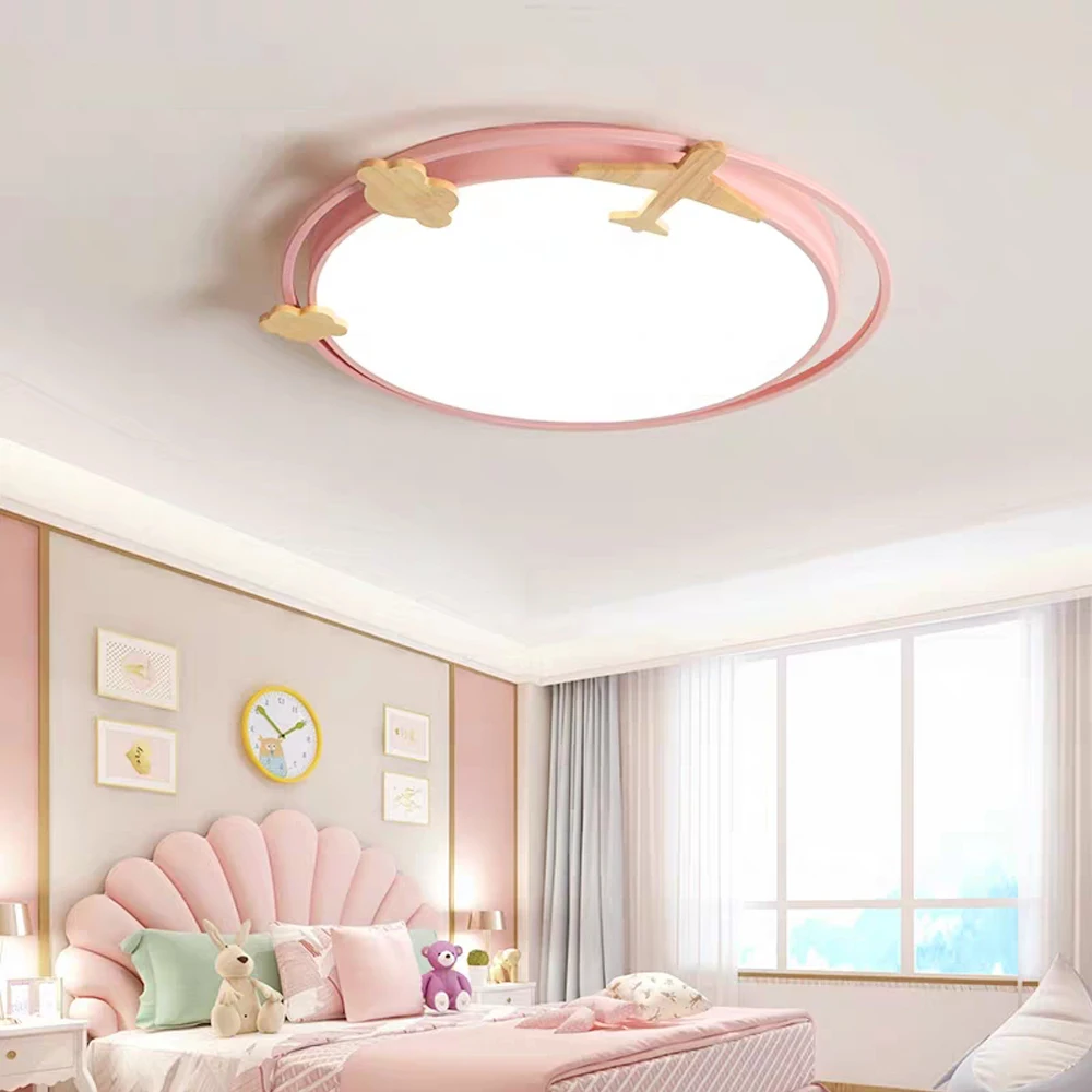 Luz de Techo Plafón de Moderno LED Ballena Avión Jirafa Lampara de Techo Colgante de Madera Redonda con Pantalla de Acrílicas  Iluminación de Regulable con Mando para infantil Niñas Niños Dormitorio Cocina Baño Salon