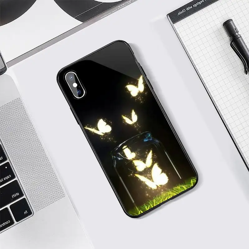 

Butterfly color pattern Phone Case Tempered glass For iphone 5C 6 6S 7 8 plus X XS XR 11 PRO MAX