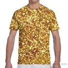 Футболка Мужскаяженская с золотистыми блестками, модная тенниска с принтом по всей длине, топы для мальчиков и девочек, рубашки с коротким рукавом, на лето
