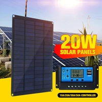 20w 12v 18v solar panel with battery clip10203050a solar car charger controller solar cells for outdoor camping hiking