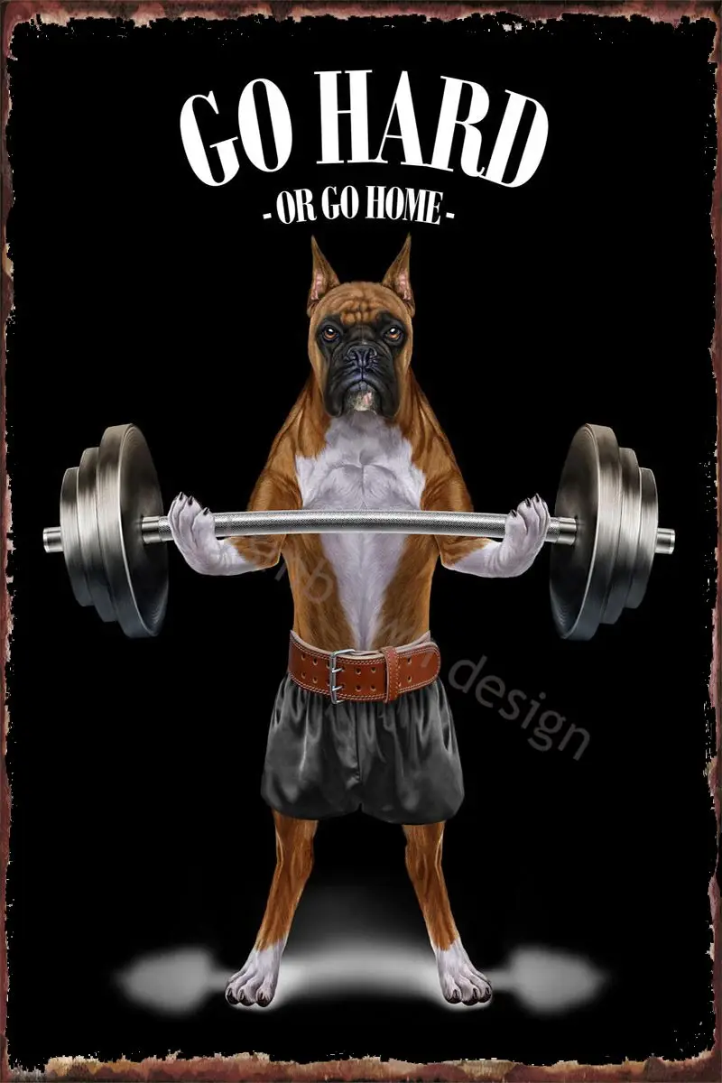 

Жестяная Табличка в стиле ретро с изображением собаки-боксера, тяжелая атлетика, Оловянная табличка, Настенный декор, винтажный металличес...