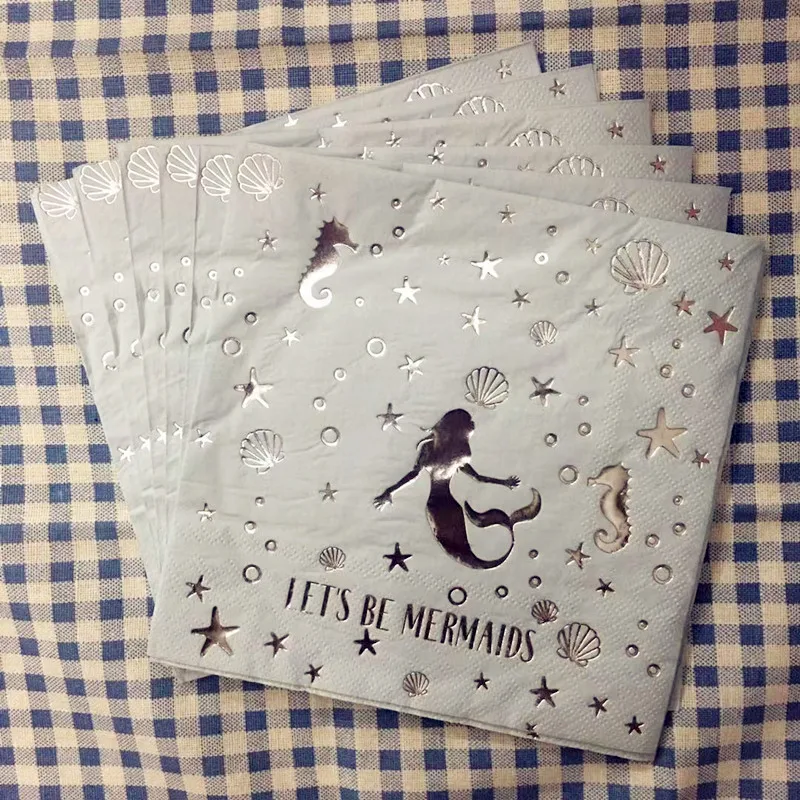 10pcs napkins Пусть "s Be Русалка тема вечерние украшения Русалка бумажный стаканчик ребенок счастливый ребенок любимый день рождения Детские вечерние принадлежности украшения - Цвет: 10pcs napkins