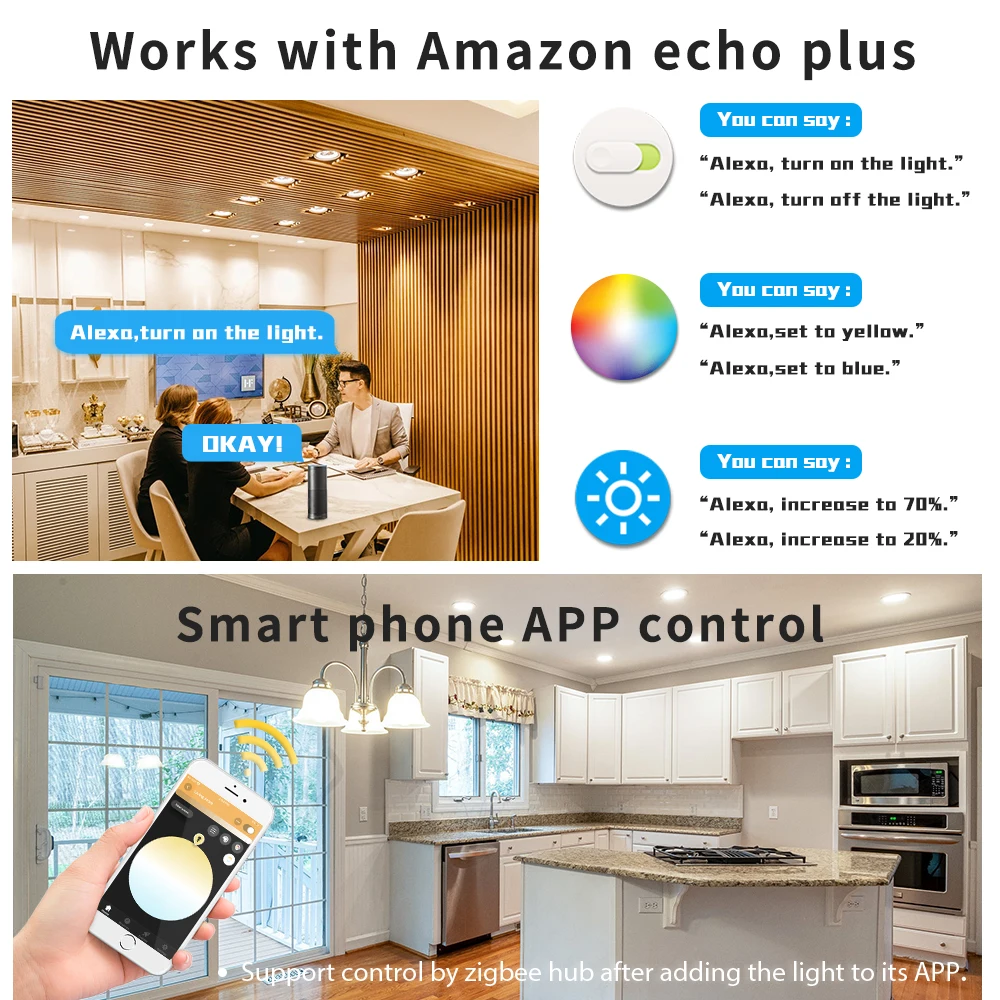 G светодиодный OPTO ZIGBEE ZLL Смарт 6 ваттов 9 12 RGBCCT WW/CW вниз светильник утопленный