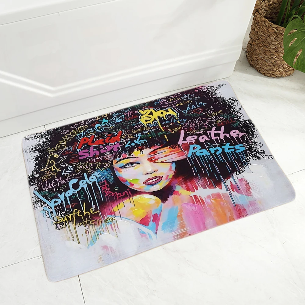 Soft Flannel African Woman Floor Mat for Bathroom Bedroom Non-Slip Decor Fashion Afro-hair Doormat  Dining Hall Carpet 40x60cm images - 6