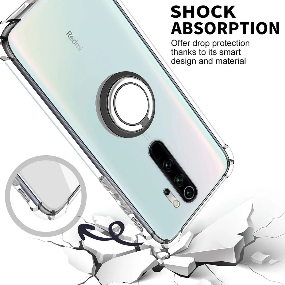 Shockproof Transparent Magnetic Case For Xiaomi Redmi Note8 Note 8 Pro With Ring Holder Clear Tpu Bumper Soft Silicon Cover |