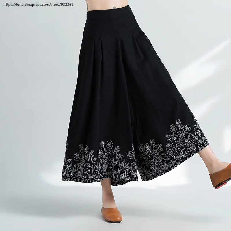 Женские плиссированные брюки с цветочной вышивкой в стиле ретро Осенние